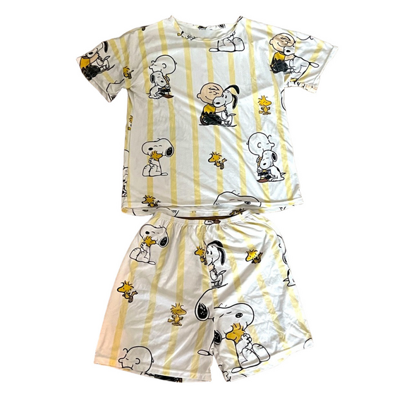 Peanuts Snoopy and Woodstock  Women’s Pajama Set - Cream and Yellow - Picture 1 of 4